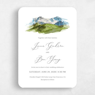 White Rounded Wedding Invitation - Mirador Portrait