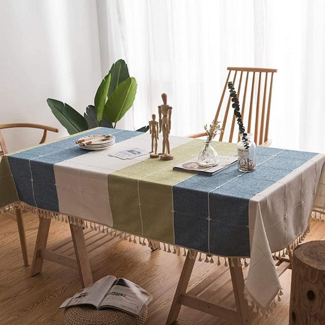 H&Wanss Tablecloths Rectangle Washable Table Cloth Heavy Duty Dust-Proof Table Cover for Party Kitchen Dining Table with Tassel Stitching (55"X79")