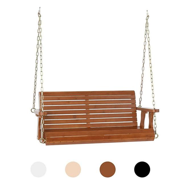 VINGLI Heavy Duty 880 LBS Patio Wooden Porch Swing, Upgraded Outdoor Swing Chair Bench with Chains, Finished Hanging Bench for Garden, Courtyard, Lawn & Balcony (4 FT, Brown)