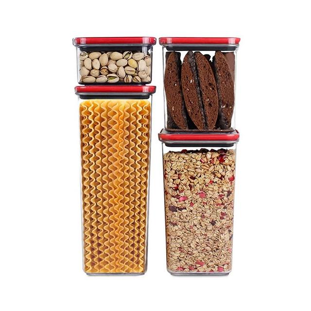 Neoflam Smart Seal Patent Airtight Kitchen Pantry Canister/Organizer Clear Plastic Container with Simple Twist Lids, Leak Proof, Dishwasher Safe, BPA Free, Cereal, Flour, Dry Food Storage 4 Piece Set