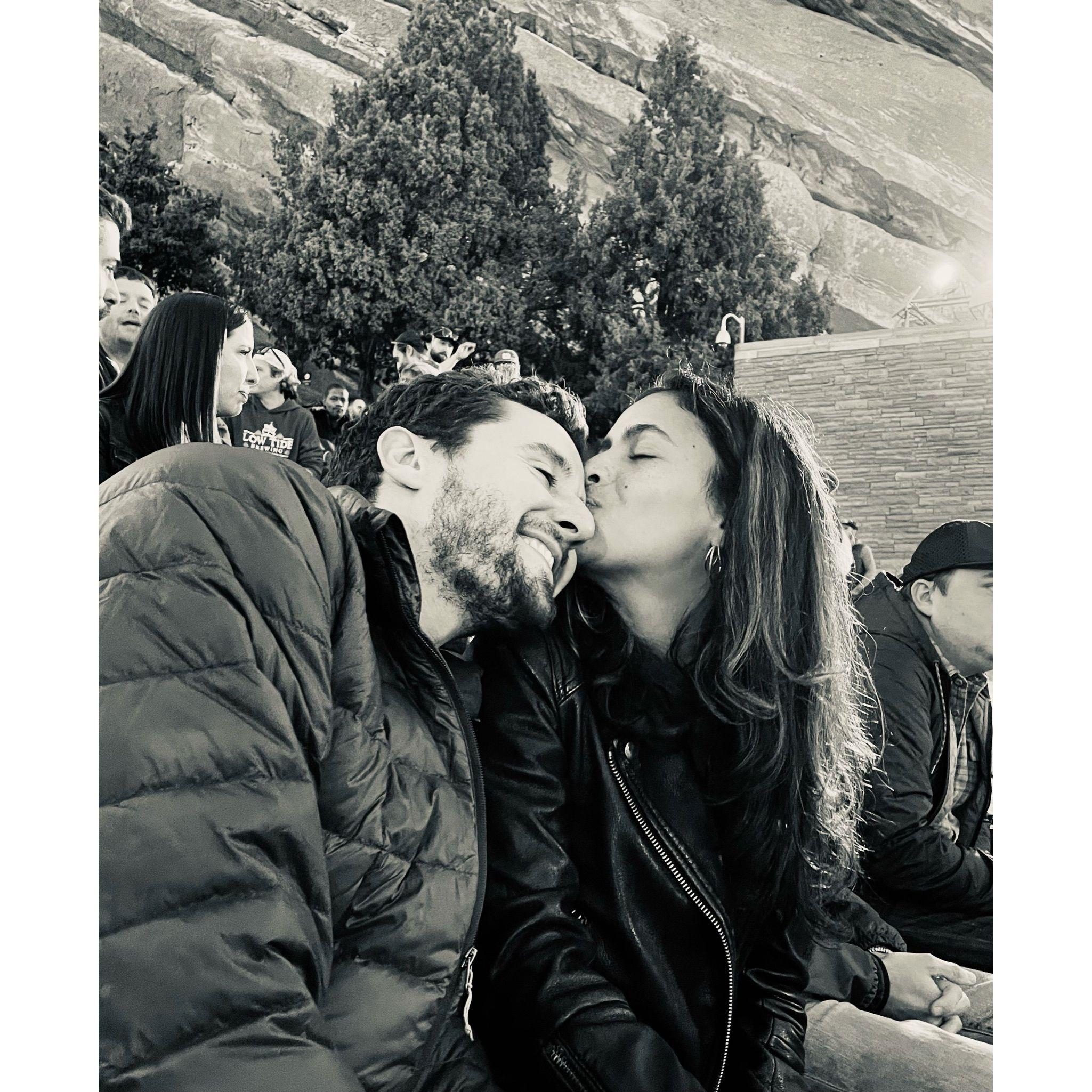 September 21 (!) 2021. Sharing some joy just before Khruangbin took the stage at Red Rocks. Thanks for one of our favorite pics, Aleksi!