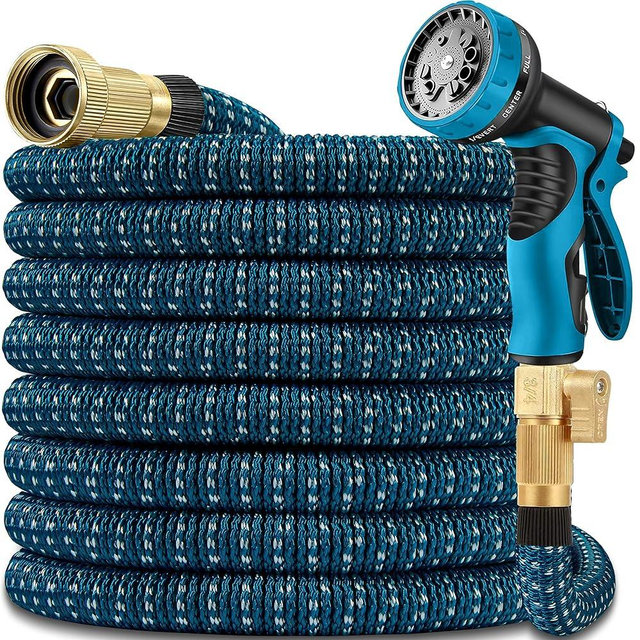 50 ft Expandable Garden Hose - All New 2026 Retractable Water Hose with 3/4" Solid Brass Fittings, Extra Strength Fabric - Flexible Expanding Hose with 10 Pattern Spray Nozzle