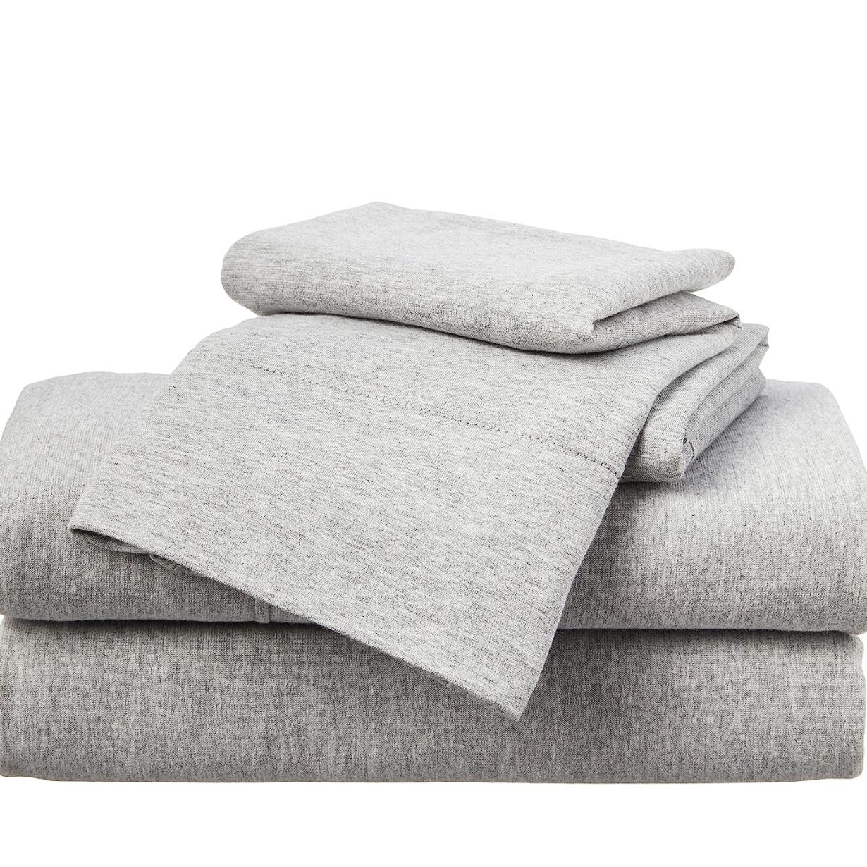 Amazon Basics Cotton Jersey 4 Piece Bed Sheet Set, King, Oatmeal, Solid