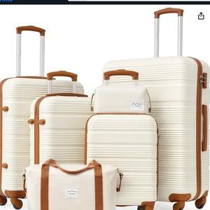 LONG VACATION 6 Piece ABS+PC Hardshell Luggage Set with Spinner Wheels, Lightweight suitcase set with TSA Lock & YKK Zipper