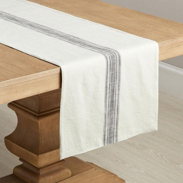 French Striped Organic Cotton Grain Sack Table Runner - Charcoal/Flax