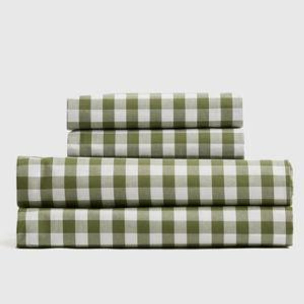 European Linen Gingham Sheet Set in Olive
