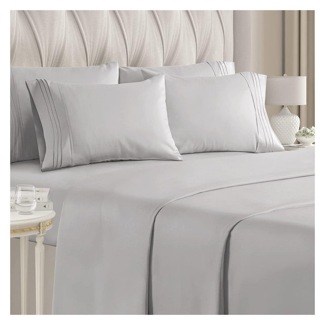 CGK Linens 6 Piece Microfiber Solid Sheet Set in Light Grey, Size Queen
