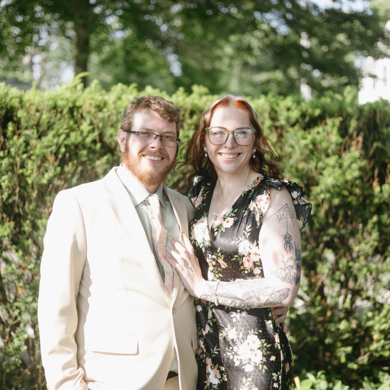 In the garden after Emily and Julian's wedding!