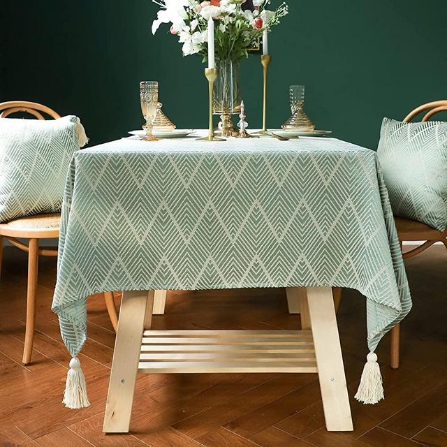 Table Rectangular Cloth for Dining Room,Wrinkle Free Tablecloth Cotton Linen Easy to Clean,Dining Table Cloth with Tassel