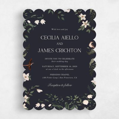 Black Scalloped Wedding Invitation - Oiseau Portrait