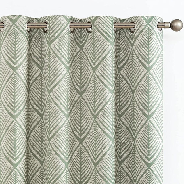 jinchan Moderate Blackout Curtains Geometric Patterns Design Grommet Top Bedroom Window Curtains Room Darkening Thermal Insulated Drapes 95" L Matcha Green on Beige
