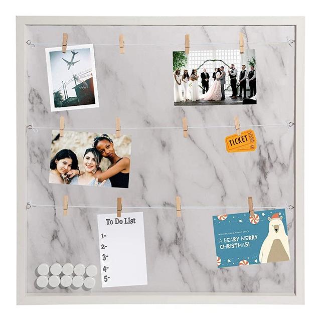 Houseables Collage Frame, 20” x 20”, Multi Picture Display, Hanging Photo Board, w/Clips, for Polaroids, Postcards, Memo, Art, Dorm, Wall, Holiday Card, Decorative Bulletin, Rustic