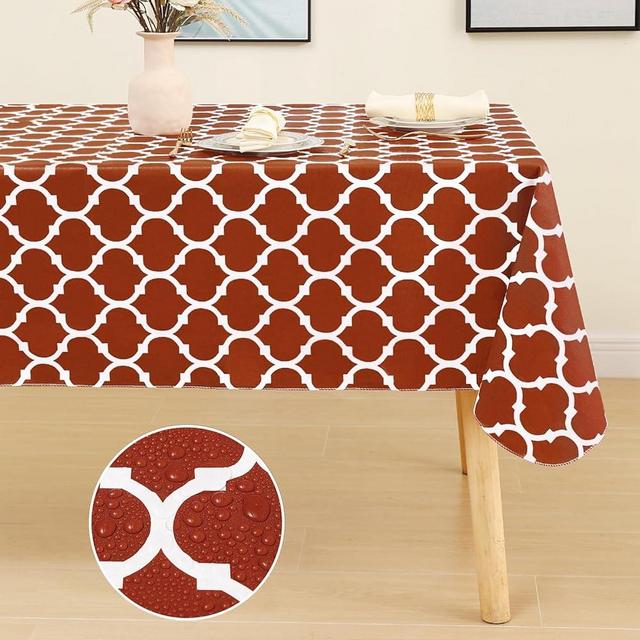 smiry Rectangle Table Cloth Cover, Waterproof Vinyl Tablecloth with Flannel Backing for Rectangle Tables, Wipeable Spillproof Plastic Tablecloths for Dining, Camping, Indoor, Outdoor, (60"x84", Rust)