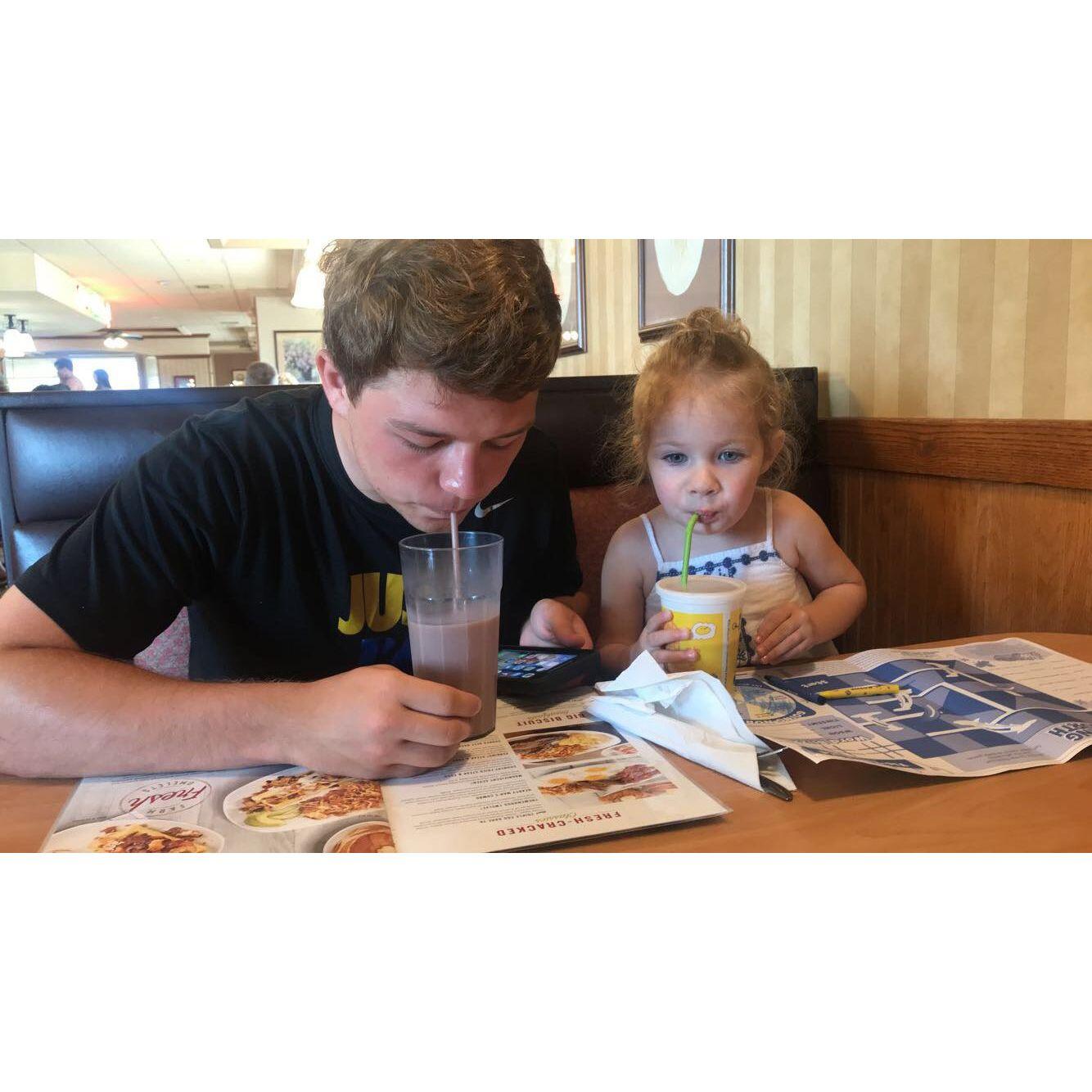 Andy and I taking little Evelynn to Perkins for breakfast. Everyone always said how beautiful our daughter was!