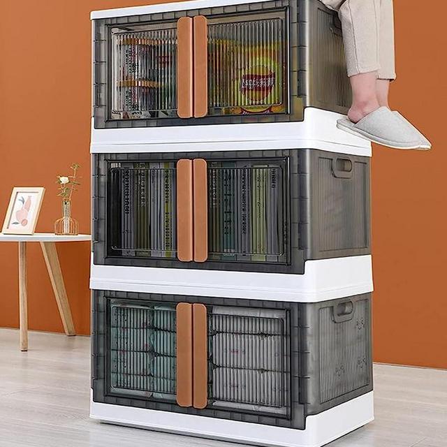 Luseba Closet Organizers and Storage - Collapsible Storage Bins, 19 Gal Plastic Storage Bins with Lids for Closet Organizer, Folding Storage Boxes Set 3 Pack, Stackable Storage Bins for Clothes Organizers