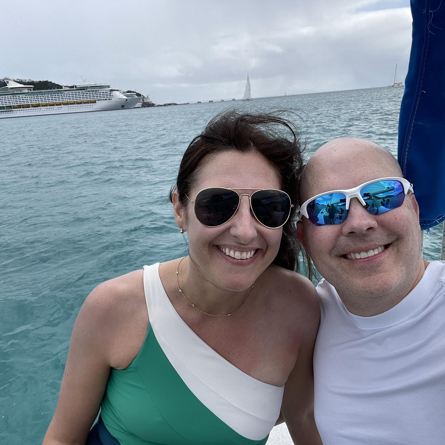 St. Maarten, crewing the former America’s Cup U.S. sailboat, “Stars and Stripes” in a mini-regatta race that ended in a crushing defeat to the Canadian boat.