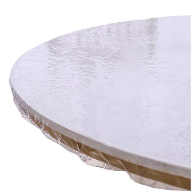 Clear Round Vinyl Fitted Tablecloth Waterproof Oilcloth Heavy Duty Elasticized Table Cover Elastic Edge Design Plastic Tablecloth Protector For Round Table (Small Round Fits Table up 40"-44" Diameter)