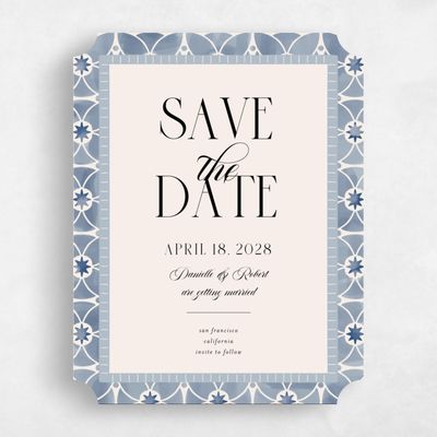 Blue Ticket Wedding Save the Date - Anafi Portrait