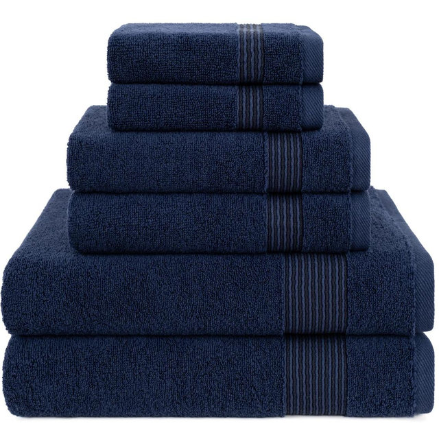 American Soft Linen Pleated Collection 100% Combed Cotton Luxury 6 Piece Towel Set, Zero Twist Ultra Soft and Plush 460 GSM Towels for Bathroom