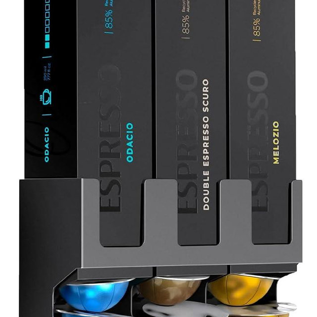GALVANOX Pod Dispenser Designed for Nespresso Vertuo Capsules (3 Box Sleeve Holder) Freestanding Countertop Organizer Stand, Non-Slip Steel Base, Dispenses 3 Coffee Flavors (30 Vertuoline Pods)
