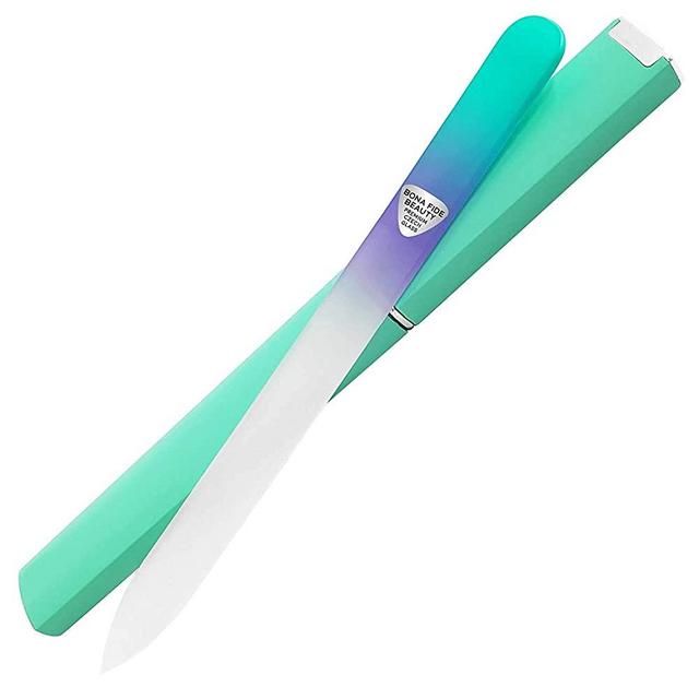 Glass Nail File in Case, Glass Fingernail File, Manicure Nail Care, Expert Precision Filing + Smooth Finish - Bona Fide Beauty Pastel Premium Czech Glass File