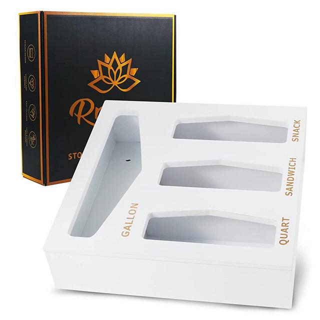 RNOONY Ziplock Bag Storage Organizer for Kitchen Drawer, Gallon Quart Snack Sandwich and Slider Bag Dispenser (1 Box 4 Slots)
