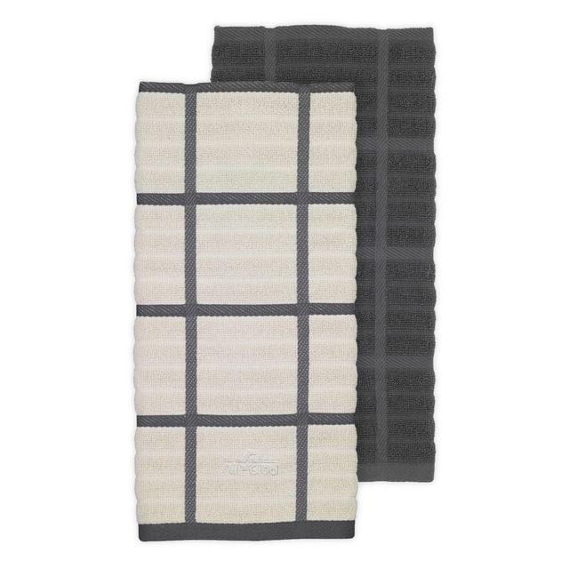 All-Clad 2-Pack Solid/Plaid Kitchen Towels in Pewter