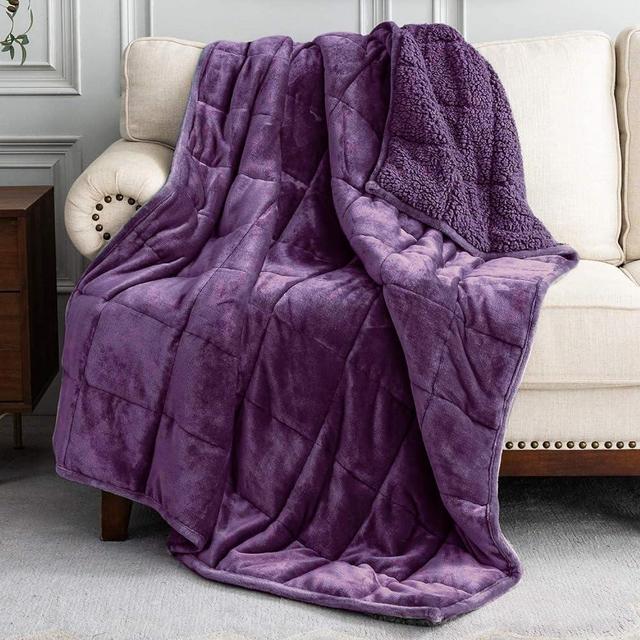 Uttermara Weighted Blanket for Adults, Queen Size Heavy Blanket with Reversible Soft Shiny Velour Fleece and Cozy Warm Sherpa for Couch Bed, Calming and Relaxing, 60 x 80 inches 15 lbs in Purple