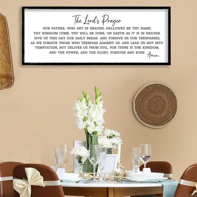 RLWangChao Our Father Prayer Wall Decor Bible Verse Inspirational Quotes 40"X15" Christian Scripture Sign Large Wood Framed Wall Hanging Art (Black)