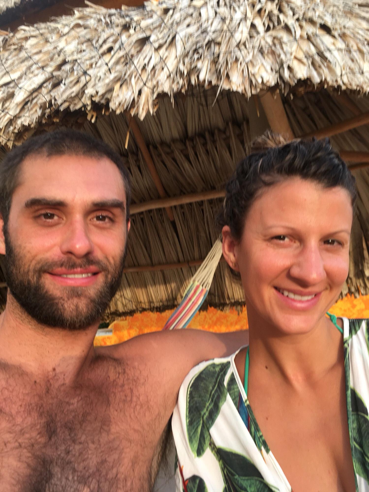 Our Belizean private cabana and sunrise over the Caribbean Sea.