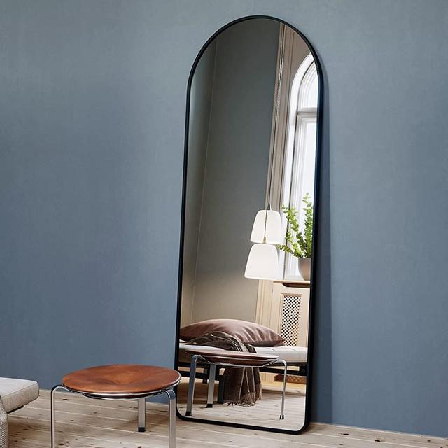 BEAUTYPEAK Arched Full Length Mirror, 64"x21" Floor Length Mirror with Aluminum Alloy Frame, Full Body Mirror with Stand, Standing Hanging or Leaning Against Wall