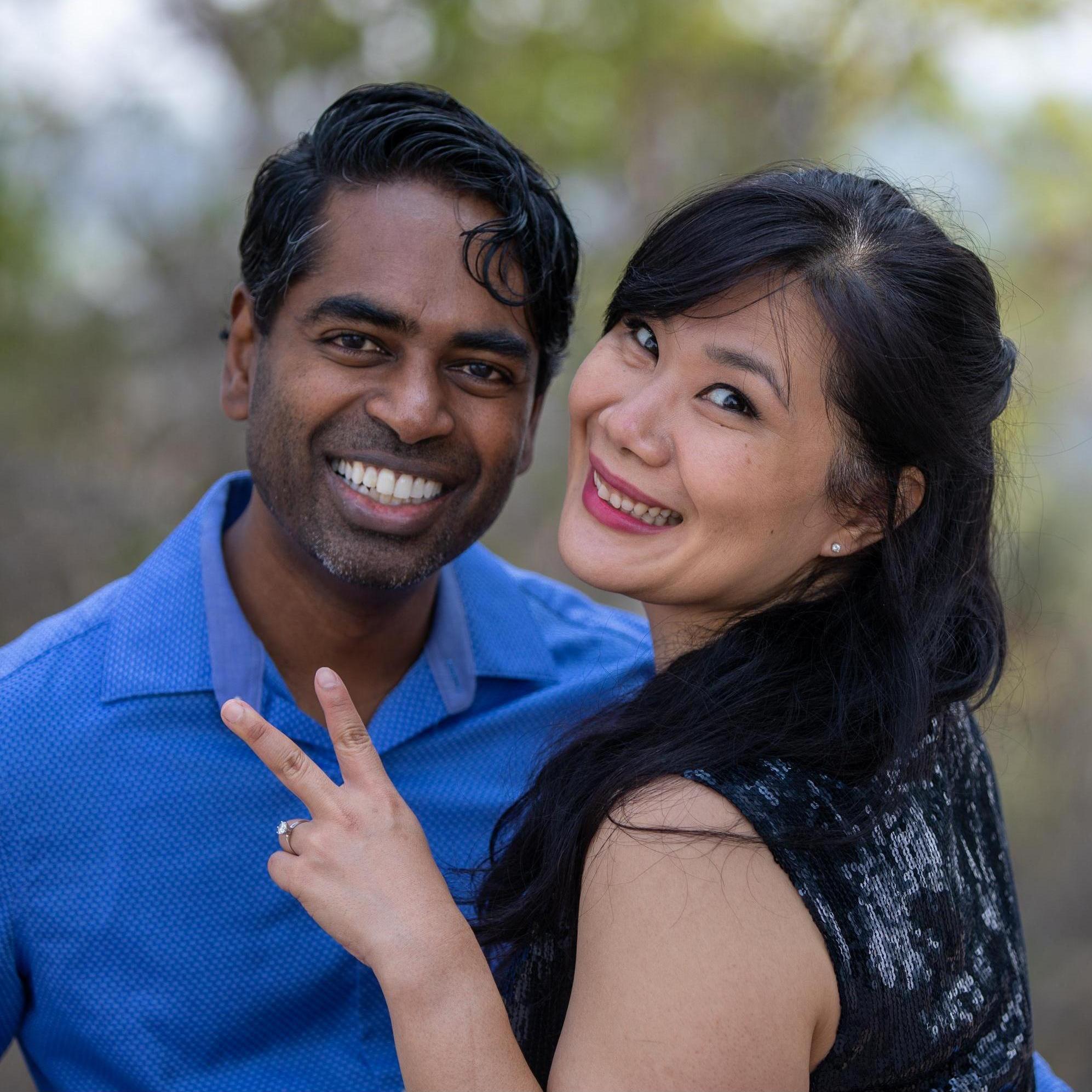 Engagement photo - silliness ensued, obligatory peace sign!