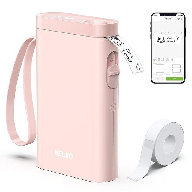 Nelko Label Maker Machine with Tape, P21 Portable Bluetooth Label Printer, Wireless Built-in Cutter Sticker Maker Mini Label Makers with Multiple Templates for Organizing Storage Office Home, Pink
