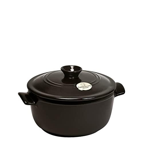 Emile Henry France Flame Round Stewpot Dutch Oven, 5.5 quart, Charcoal