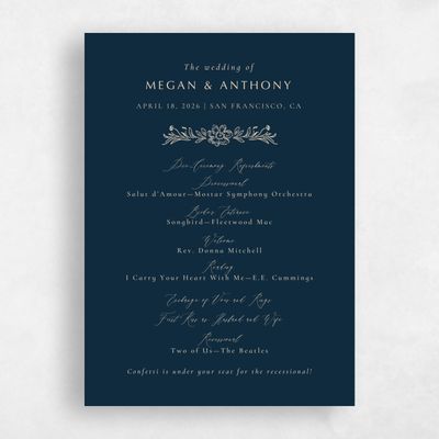 Deepest Teal, Blue Wedding Program - Pasqual