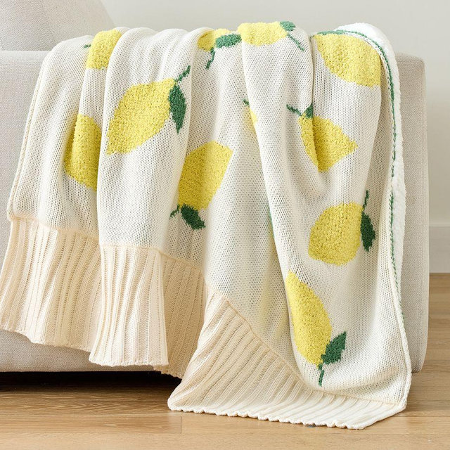 Limoncello Knit Throw, Ivory/Yellow, 50" x 60"