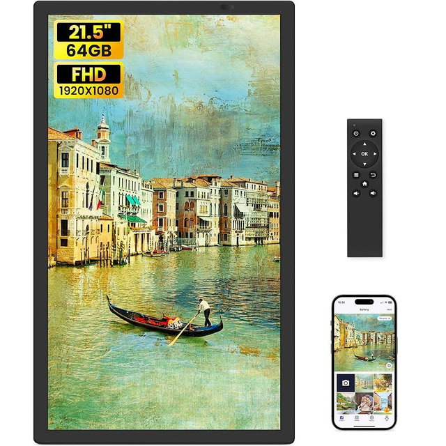 Uhale 21.5 Inch Large Digital Picture Frame WiFi with Remote Control, 1920 x 1080 FHD IPS No Touch Screen Electronic Photo Frames with 64GB, Support SD USB, Share Photos Videos Instantly