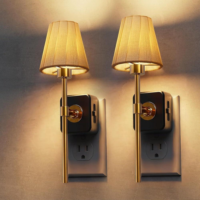L LOHAS LED Night Lights Plug into Wall, 2 Pack Pleated Fabric Cover Night Light, Dusk to Dawn Sensor Vintage Nightlight, 0-100LM Dimmable, for Bedroom Living Room Hallway