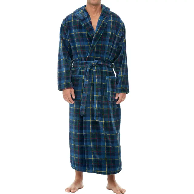 ADR Mens Robe, Plush Fleece Hooded Bathrobe Men, Men's Bathrobes, Big and Tall Bath Robe for Men Highland Tartan Medium