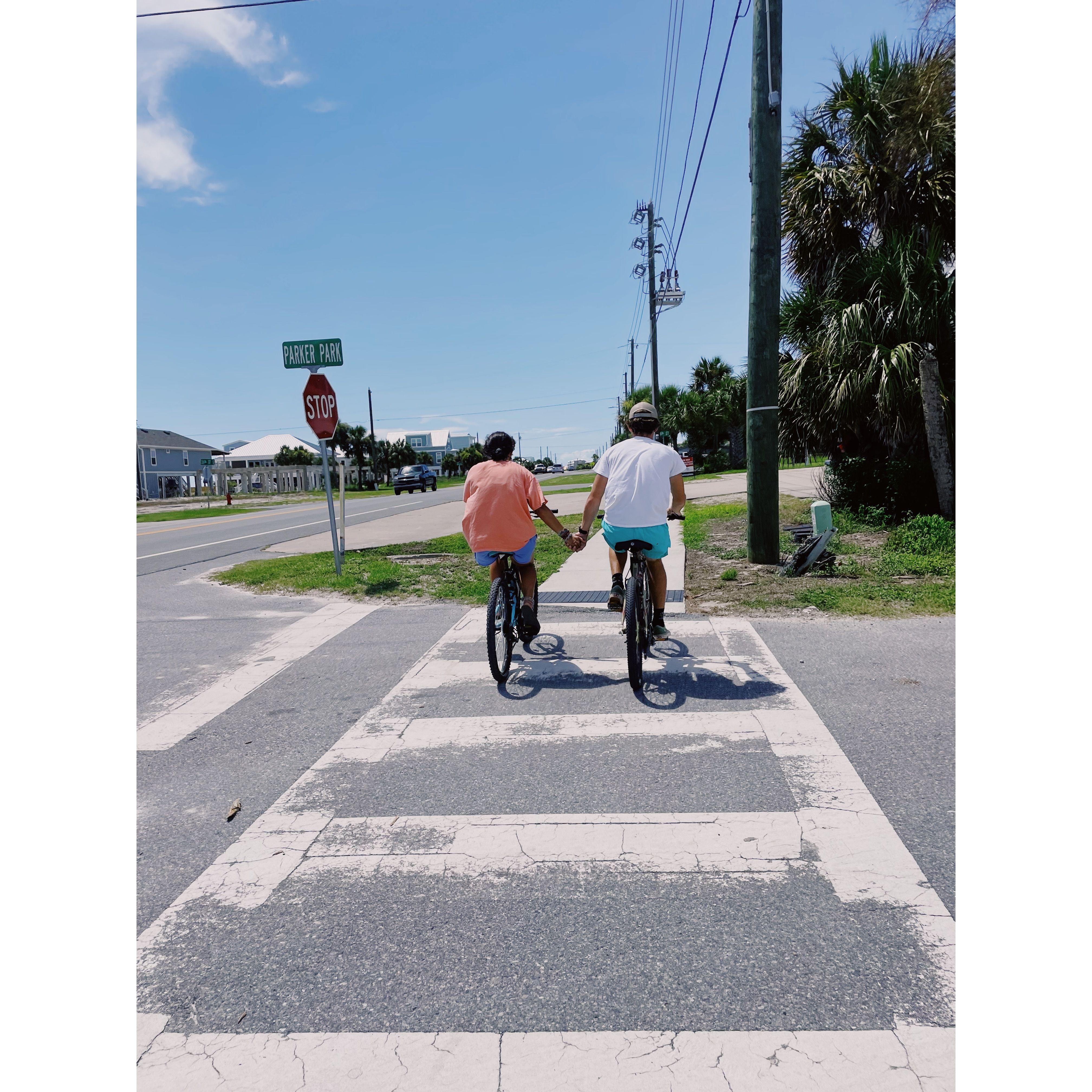 One of our favorite photos of us riding bikes at Mexico Beach:)