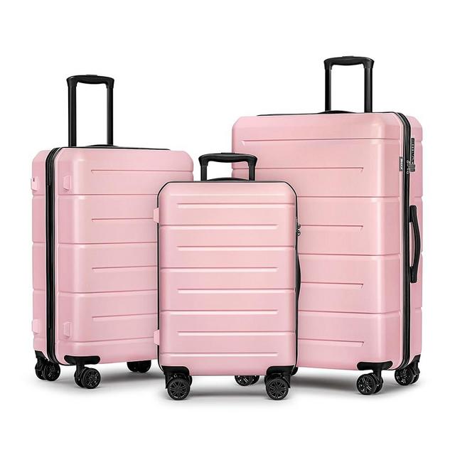 KYME Pink Luggage 3 Piece Sets with Wheels Hardshell Checked 22/26/30 Inch Suitcase Sets with TSA Lock Large Travel Rolling Luggage Set with Cup Holder for Women Men