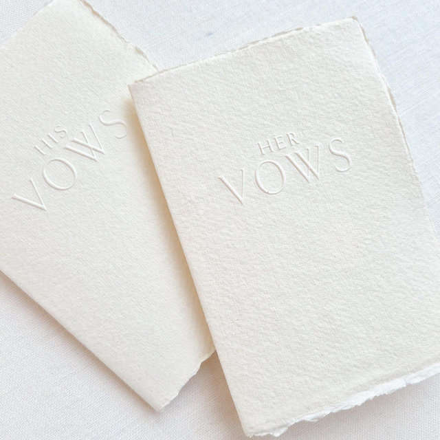 Vow booklets | His & Hers | set of 2 | Vow Books | Off-white handmade paper with blind stamping