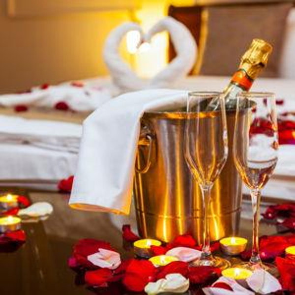 Champagne & Flowers in Our Room