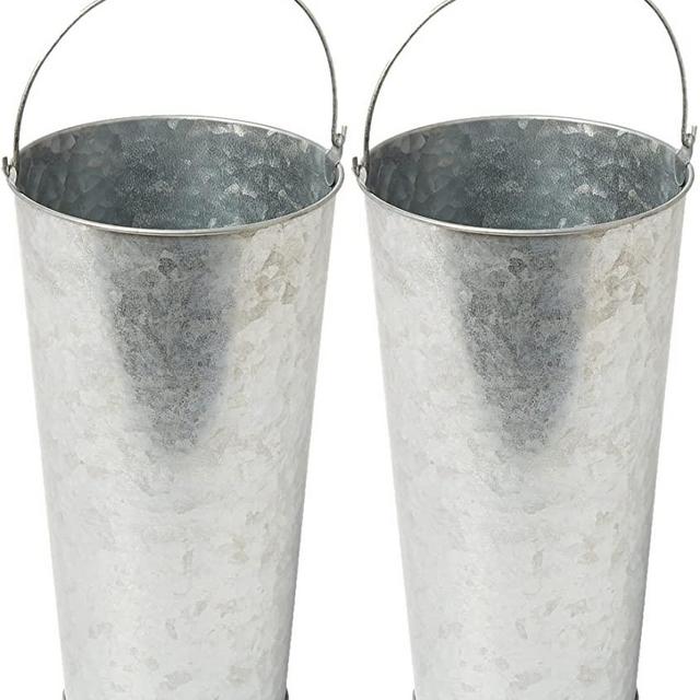 Weddingstar Large Galvanzined Silver Tin Bucket with Handle - 2 Pack