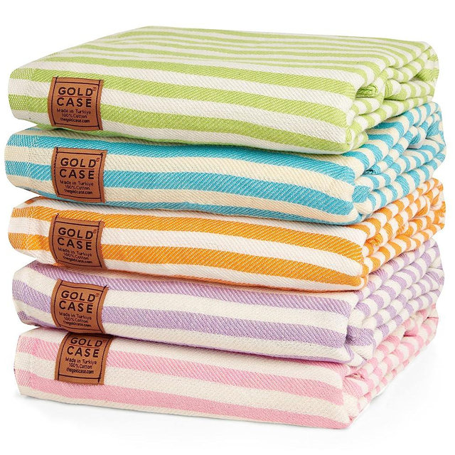 Gold CASE Turkish Beach Towel MYRA Series - Set of 5 - XXL Oversized 71x40 inches -100% Cotton Bath Towels - Super Soft - Quick Dry Lightweight Sand Free Turkish Towel (Multicolor-2)