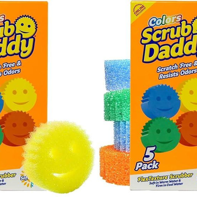 Scrub Daddy Scratch-Free Multipurpose Kitchen Sponges - Bulk Dish Sponges for Kitchen, Bathroom, Household Cleaning & More - Made with BPA-Free Polymer Foam (5 Count) (Pack of 2)