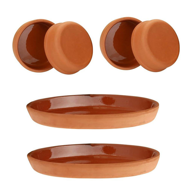 Areste Clay Pot for Cooking, Non Stick Mexican Clay Pots, Oven Safe and Dishwashable Terracotta Cooking Pots, Terracotta Clay Bowls for Food and Serving, Terracotta Plates (4 Round, 2 Ellipse)