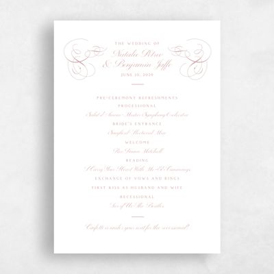Dusty Rose, Pink Wedding Program - Ventana Letterpress