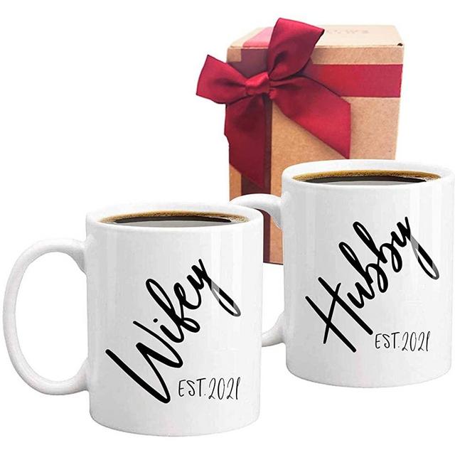 Gift for Husband and Wife Coffee Mug, 2021 Hubby Wifey Mug Wedding Gift, Mr and Mrs, Bridal Shower Gift, Unique Wedding Gift for Couple, Set of 2 Shot Mugs.
