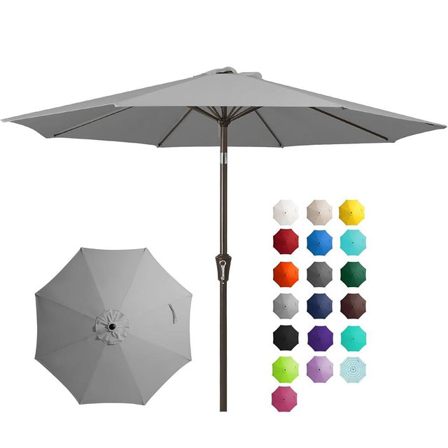 JEAREY 9FT Outdoor Patio Umbrella Outdoor Table Umbrella with Push Button Tilt and Crank, Market Umbrella 8 Sturdy Ribs UV Protection Waterproof for Garden, Deck, Backyard, Pool (Light Gray)